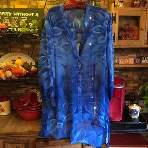 NWOT Sheer Blue Tunic Blouse